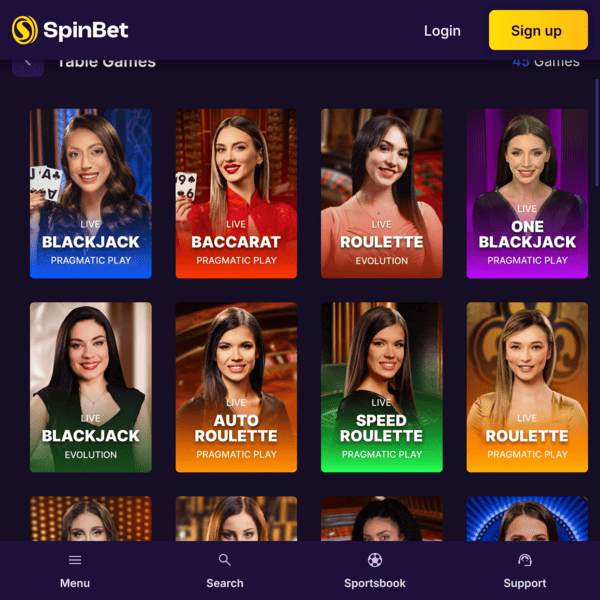 Live Table Games Spinbet